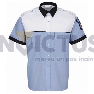 Cămașă bluză gri-bleu mânecă scurtă platcă albă bărbați - IGPR - 104010