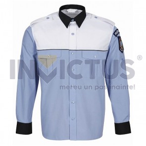 Cămașă bluză gri-bleu mânecă lungă platcă albă bărbați - IGPR - 104017