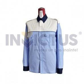 Cămașă bluză gri-bleu mânecă lungă platcă albă femei IGPR - 104018